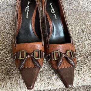 Balenciaga Women's Tan Leather Loafer Pumps w/Dust Bag